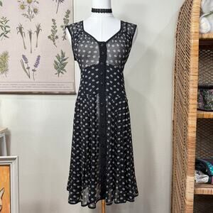 Sheer Floral Silk Button Up Babydoll Dress Dark Coquette Romantic Dollette 6 S